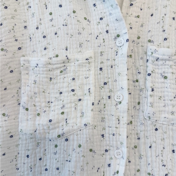 Main Street Exchange White Button-Down Floral Shirt Cotton Gauze - Picture 4 of 6